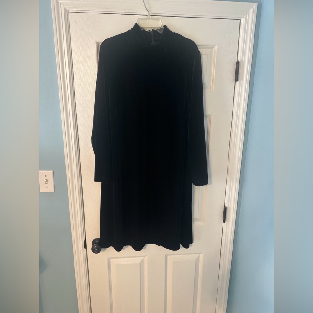 VTG Ronni Nicole II Maxi Black Velvet Dress 20W Turtleneck Long Sleeve